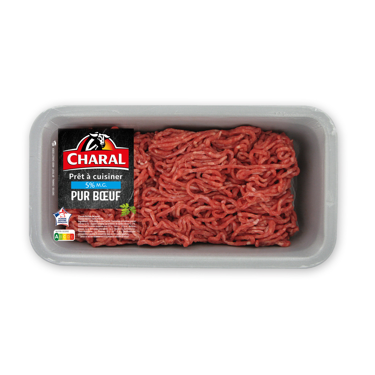 Viande bovine: haché pur bœuf 5% MG CHARAL