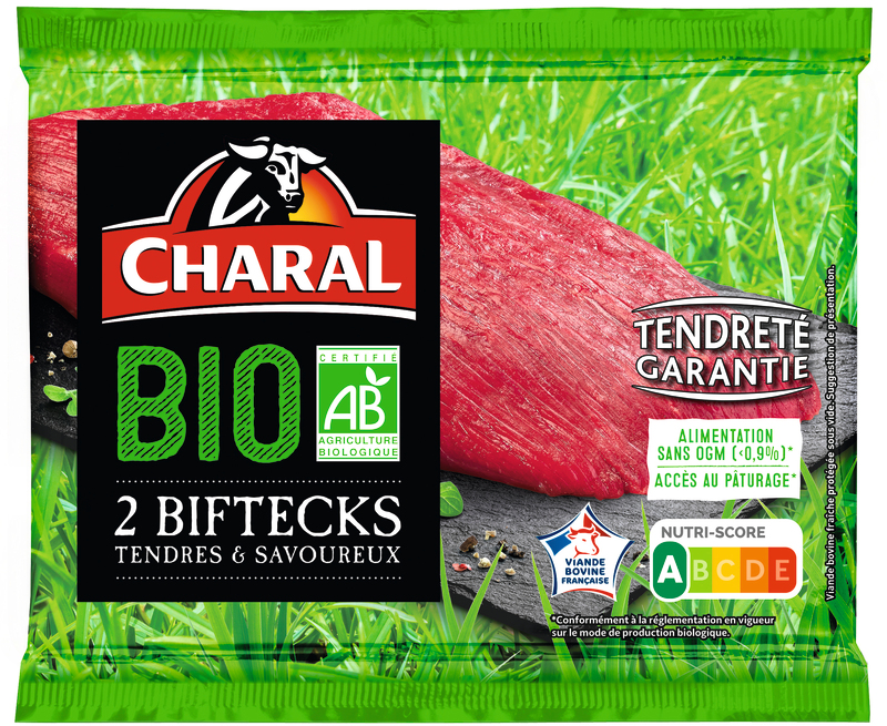 VIANDE BOVINE : 2 BIFTECKS BIO CHARAL
