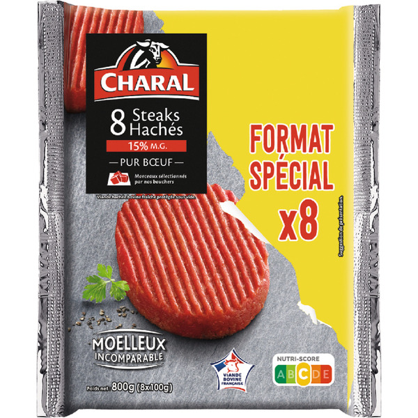 VIANDE BOVINE : 8 STEAKS HACHÉS 15% MAT.GR 
