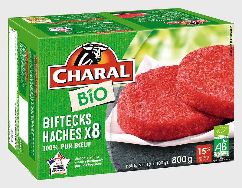 BIFTECKS HACHÉS 100% PUR BOEUF BIO X8 SURGELÉS Charal 3181232519953 Charal BIFTECKS HACHÉS 100% PUR BOEUF BIO X8 SURGELÉS Charal 3181232519953 Charal
