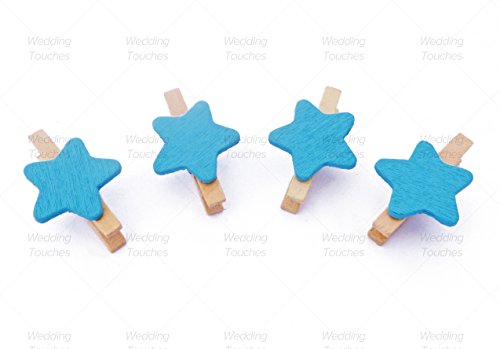 Wedding Touches 30 mm Mini Pinces à Linge avec 18 mm étoiles bleu Craft pour mariage Style shabby chic, Bois dense, bleu, 30mm code EAN 3202531229722 