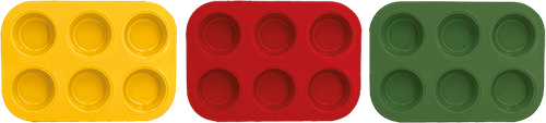 PLAQUE À 6 MUFFINS JAUNE, ROUGE OU VERTE