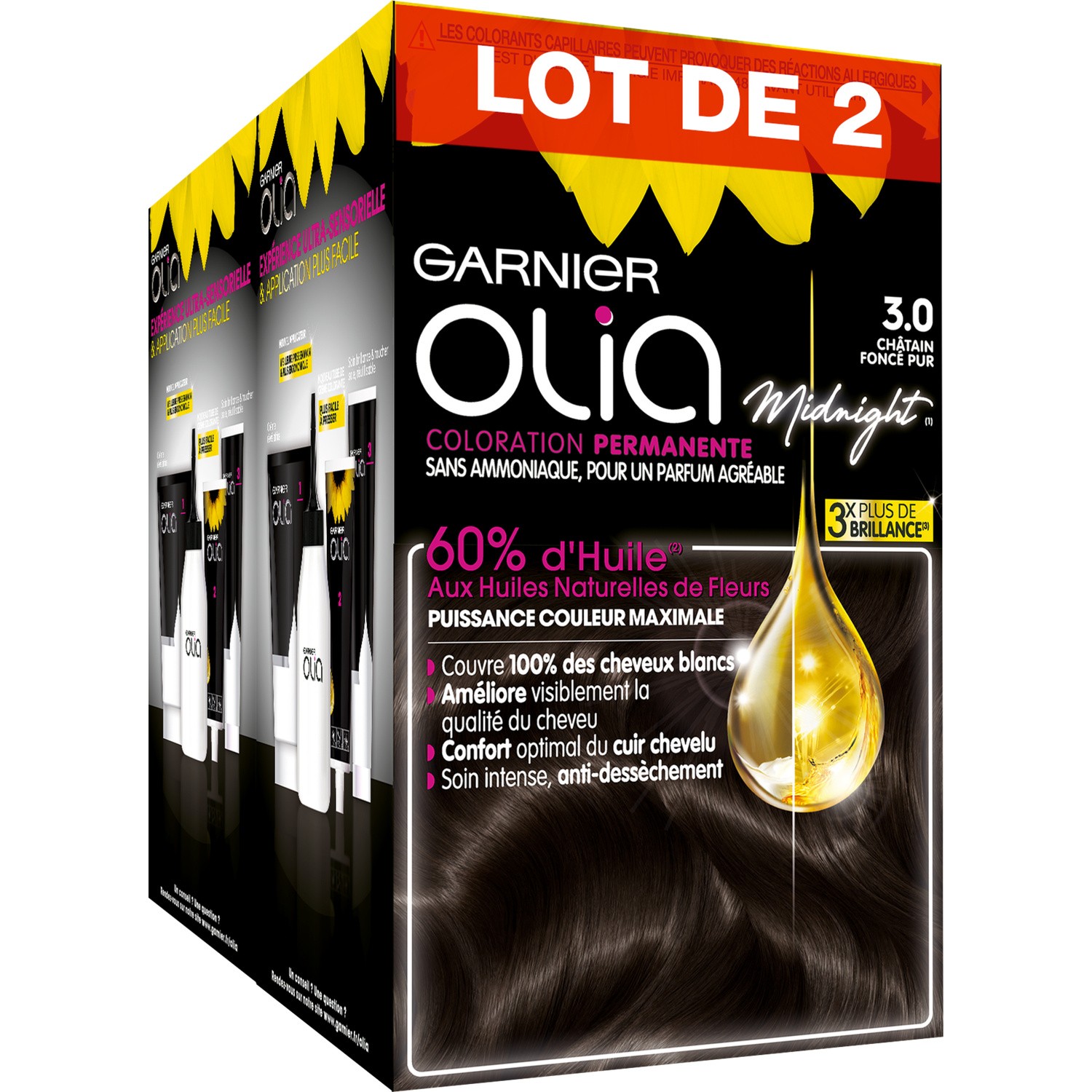 Coloration Olia châtain foncé pur 3.0 GARNIER