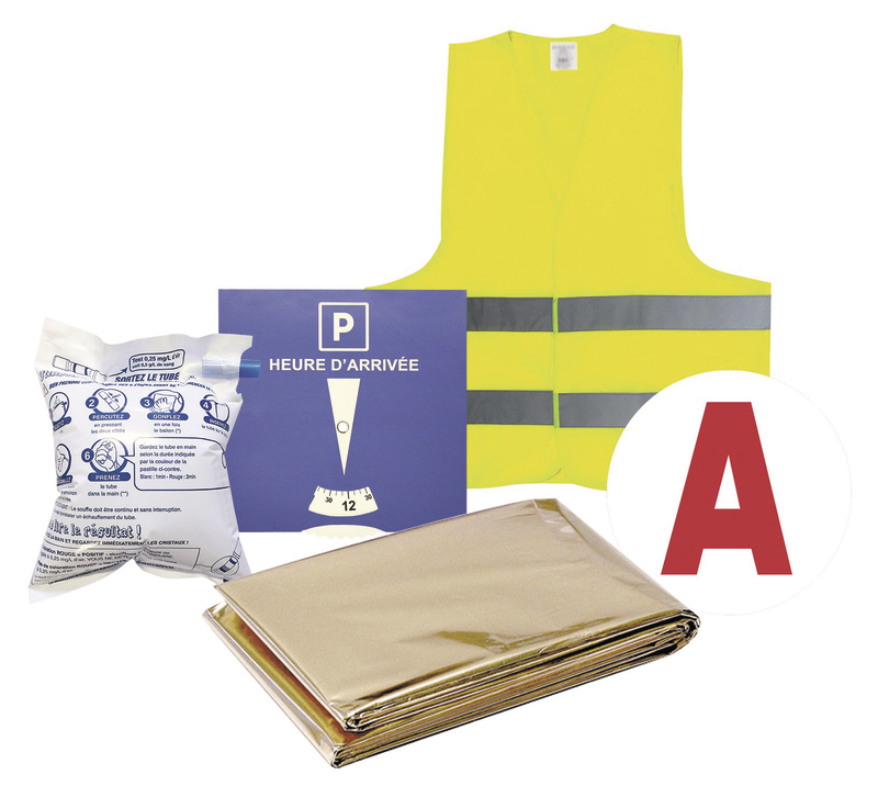  KIT JEUNE CONDUCTEUR : - 1 A ÉLECTROSTATIQUE  - 1 ETHYLOTEST JEUNE CONDUCTEUR - 1 GILET DE SÉCURITÉ - 1 COUVERTURE DE SURVIE - 1 DISQUE DE STATIONNEMENT  code EAN 3217770871014 