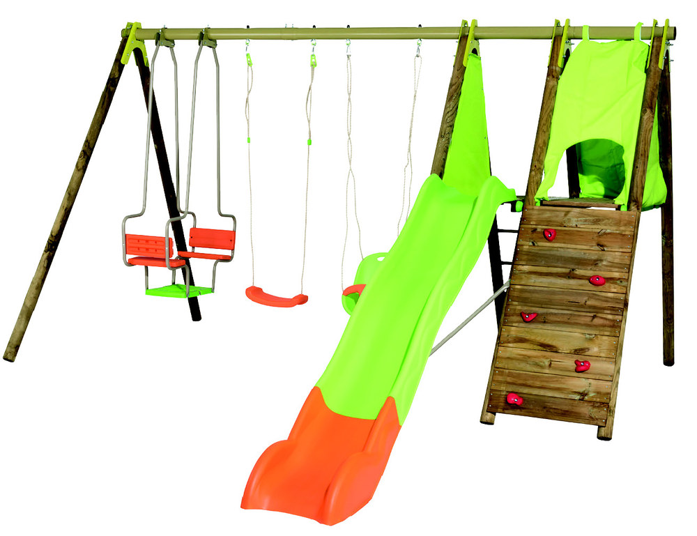 AIRE DE JEUX BOIS 3 AGRÈS + TOBOGGAN(1)