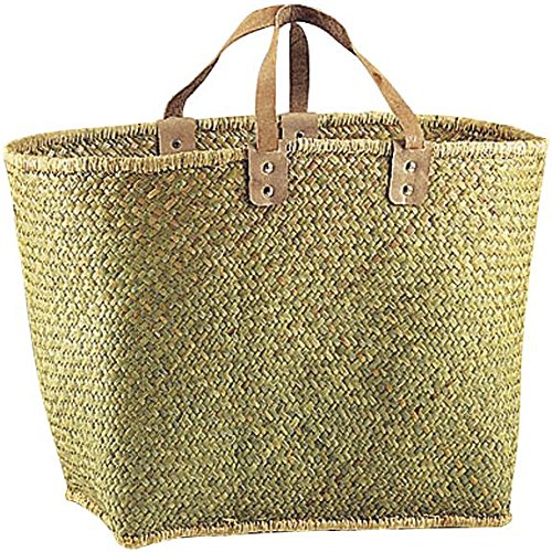 Cabas en palmier naturel - anses en cuir - 50x3...