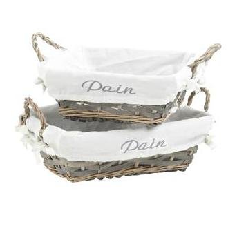 Série de 2 corbeilles à pain en osier et bois