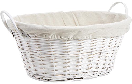 Corbeille à linge en osier laqué blanc