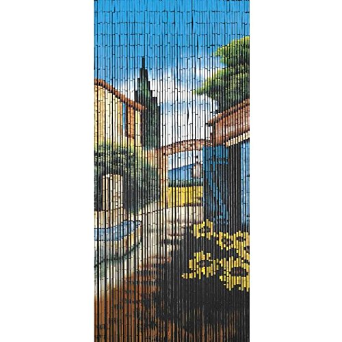Rideau en bambou 90 x 200 cm Motif ruelle toscane