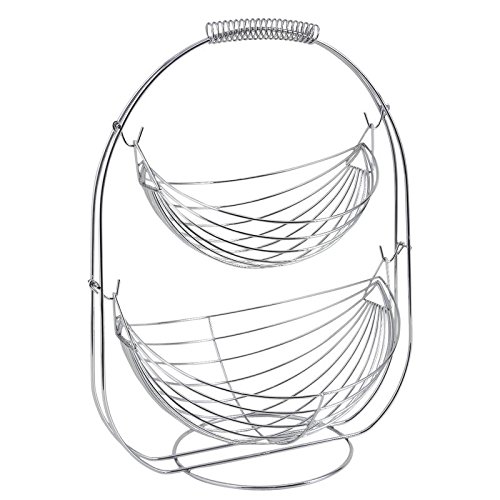 Corbeille à fruits mobile 2 étages en métal chromé