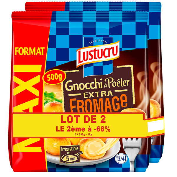 LUSTUCRU Gnocchi à Poêler Extra Fromage "Maxi format" code EAN 3240931546766 