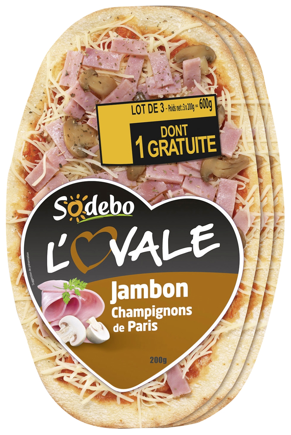 Pizza L'Ovale jambon champignons de Paris Sodebo