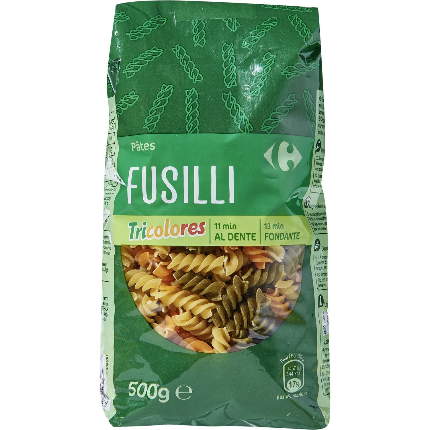 Pâtes fusilli tricolores CARREFOUR