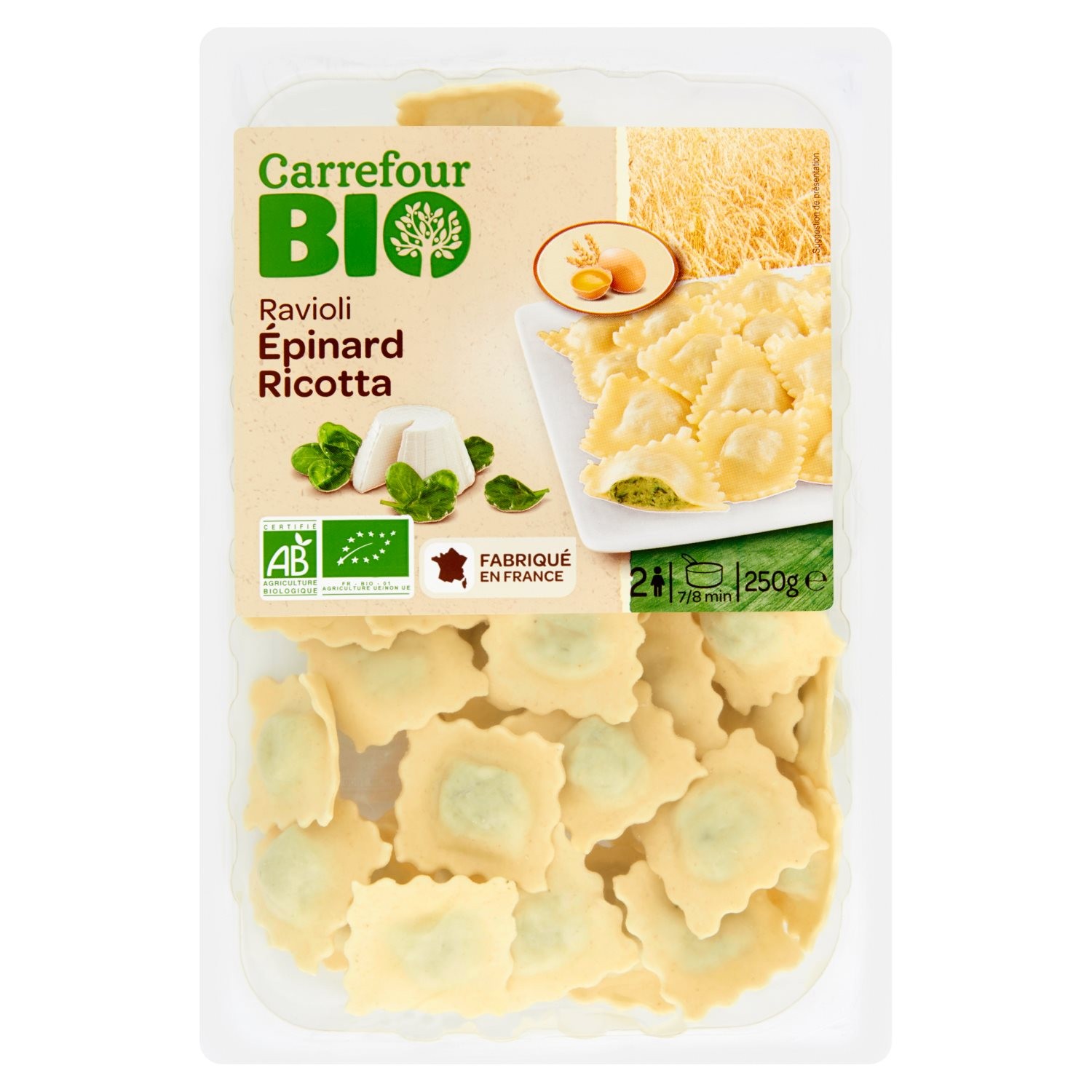 Pâtes bio ravioli épinard ricotta CARREFOUR BIO