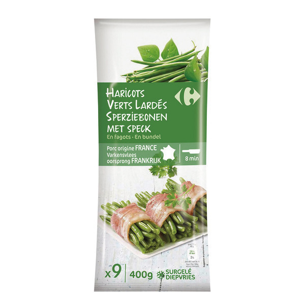 Haricots verts lardés en fagots surgelés