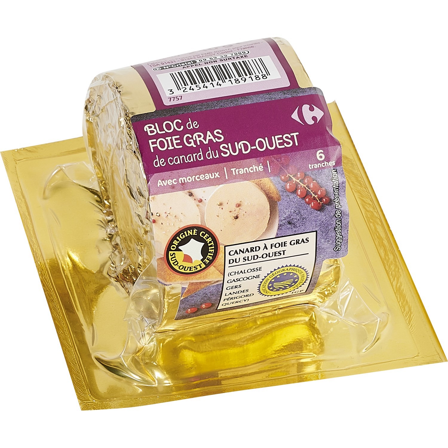 Bloc de foie gras canard Sud-Ouest avec morceau...