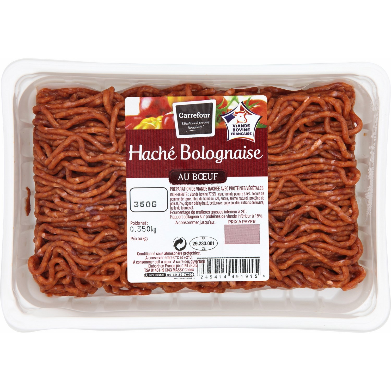 Viande hachée au bœuf bolognaise CARREFOUR