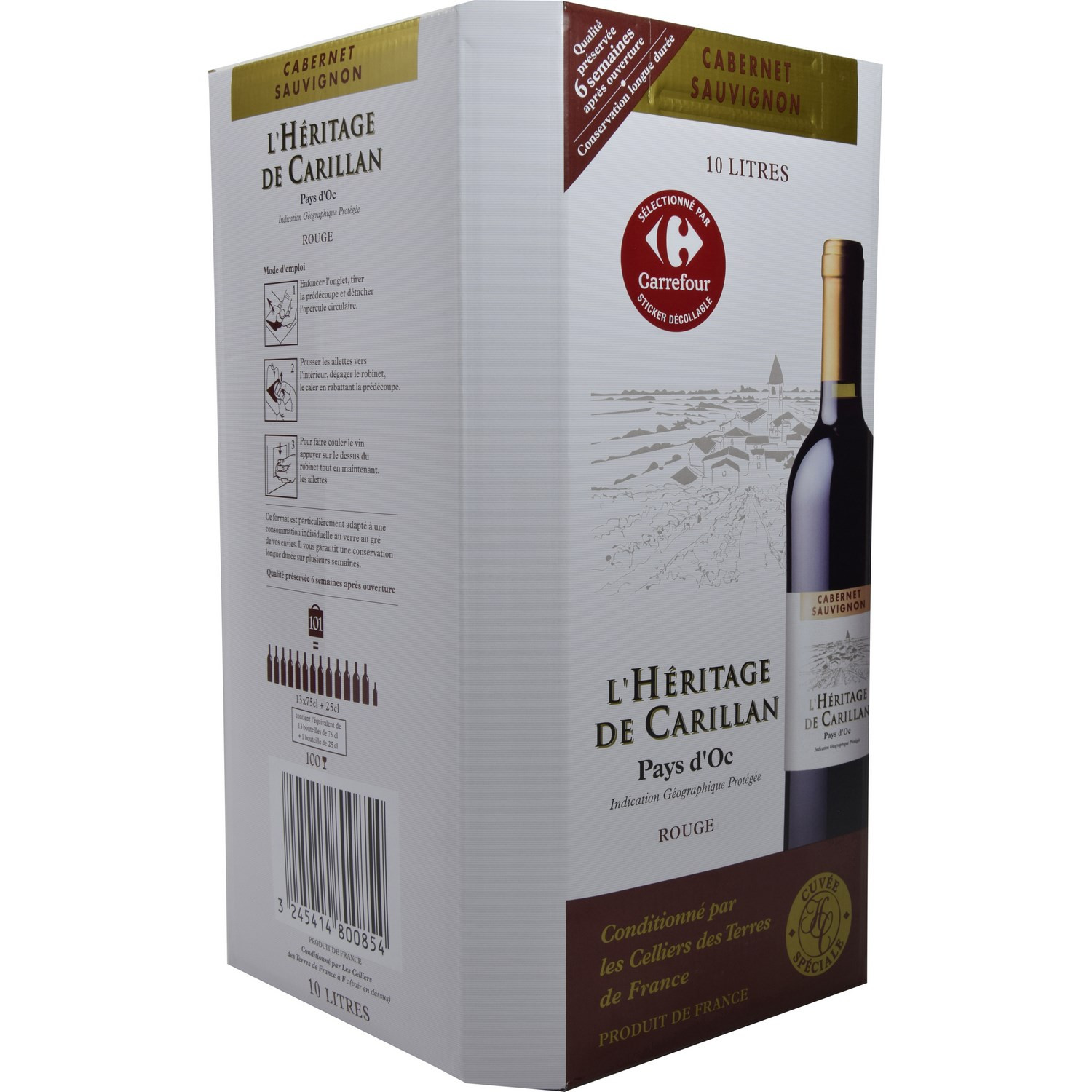 L'HERITAGE DE CARILLAN Vin rouge Cabernet Sauvignon L'HERITAGE DE CARILLAN code EAN 3245414800854 