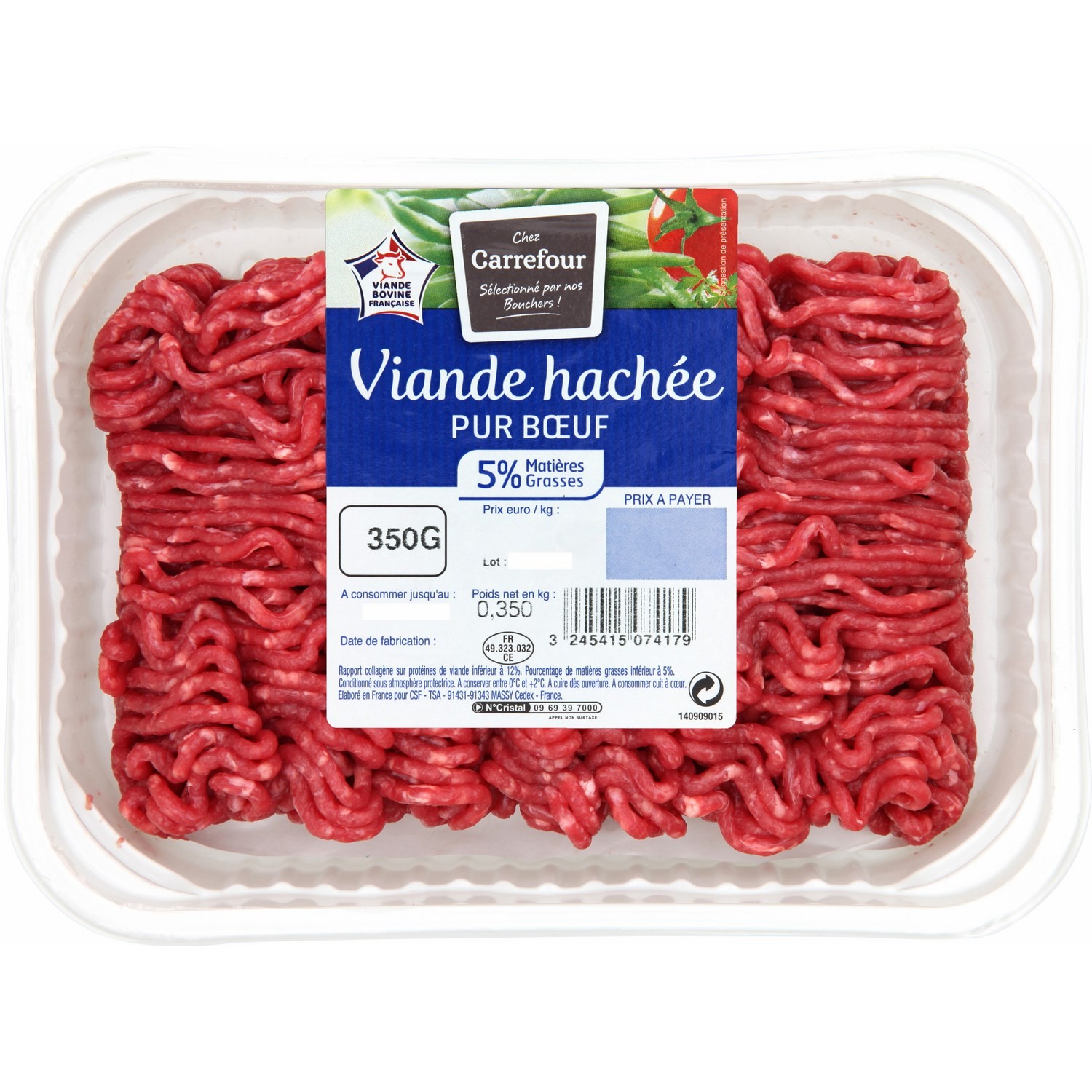 Viande hachée pur bœuf 5% MG CARREFOUR