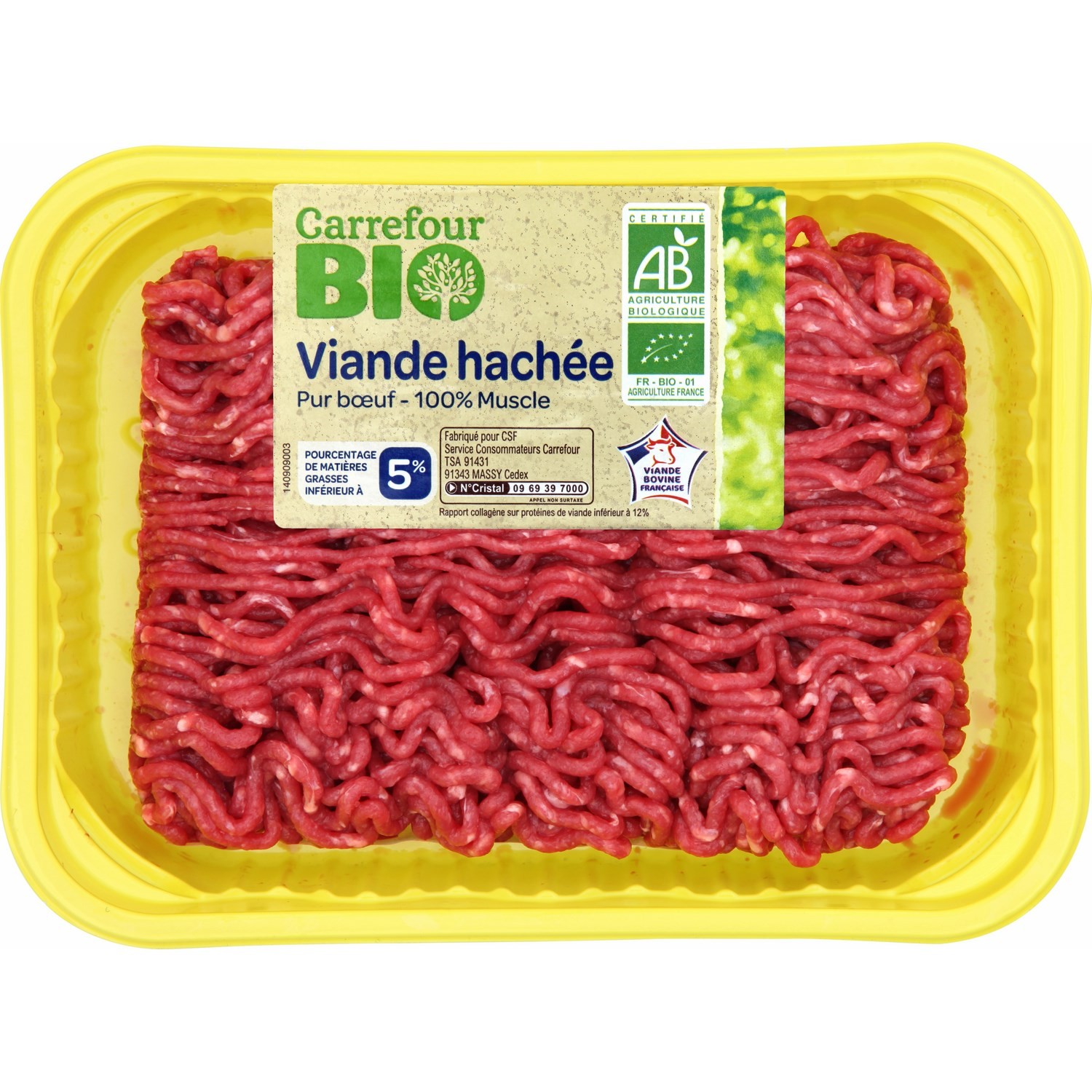 Viande hachée pur bœuf 5% MG CARREFOUR BIO