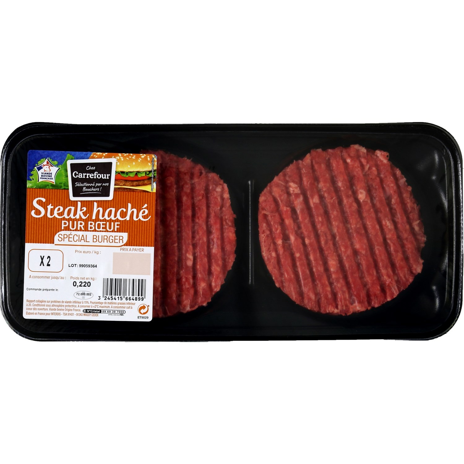 Steak haché viande bovine spécial burger CARREFOUR
