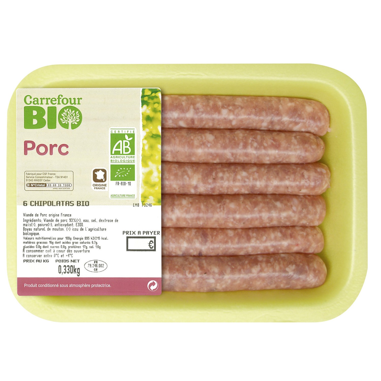 Chipolata porc CARREFOUR BIO