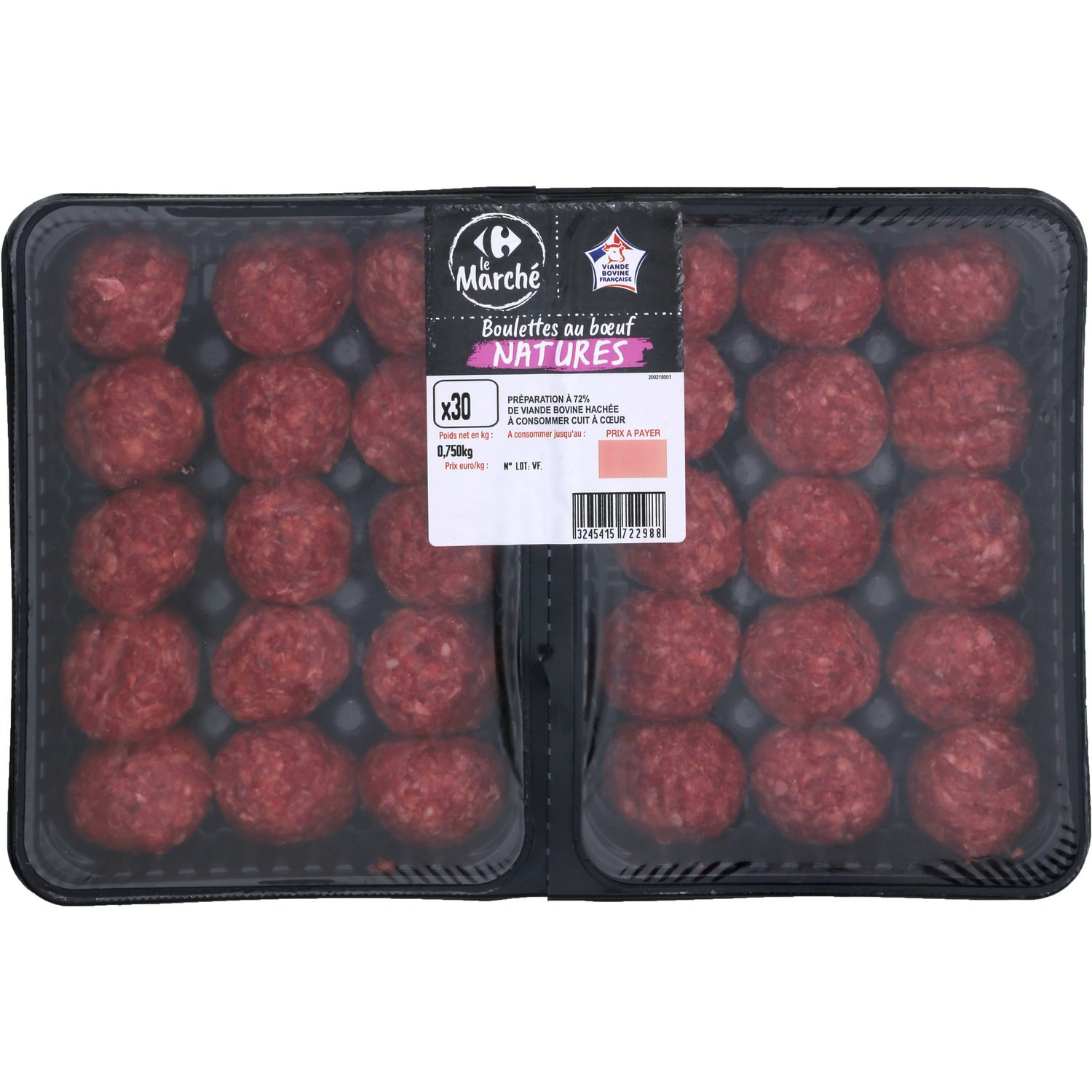 Boulettes au bœuf natures CARREFOUR LE MARCHE