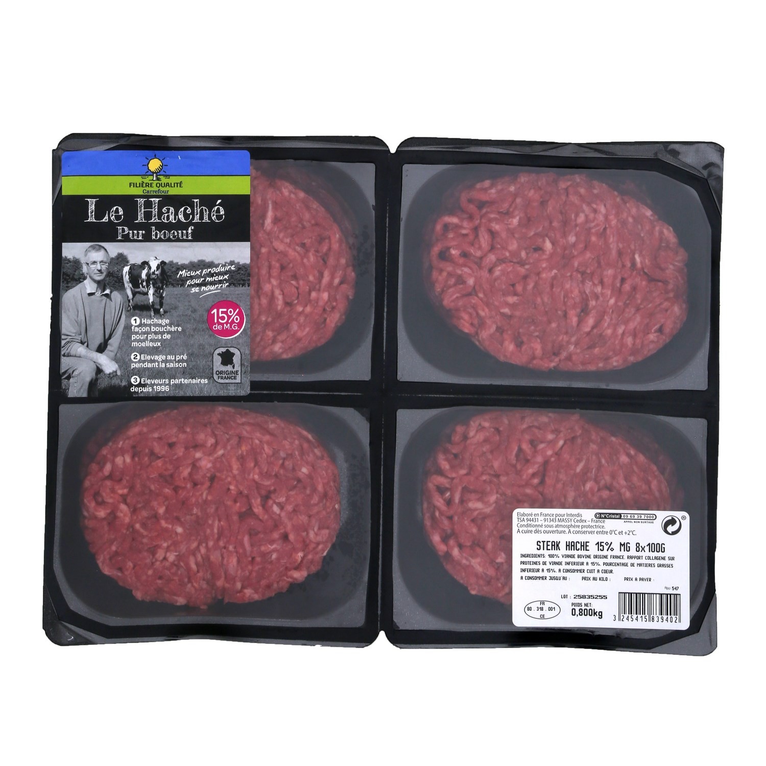 Steak haché pur bœuf 15% MG FILIERE QUALITE CAR...