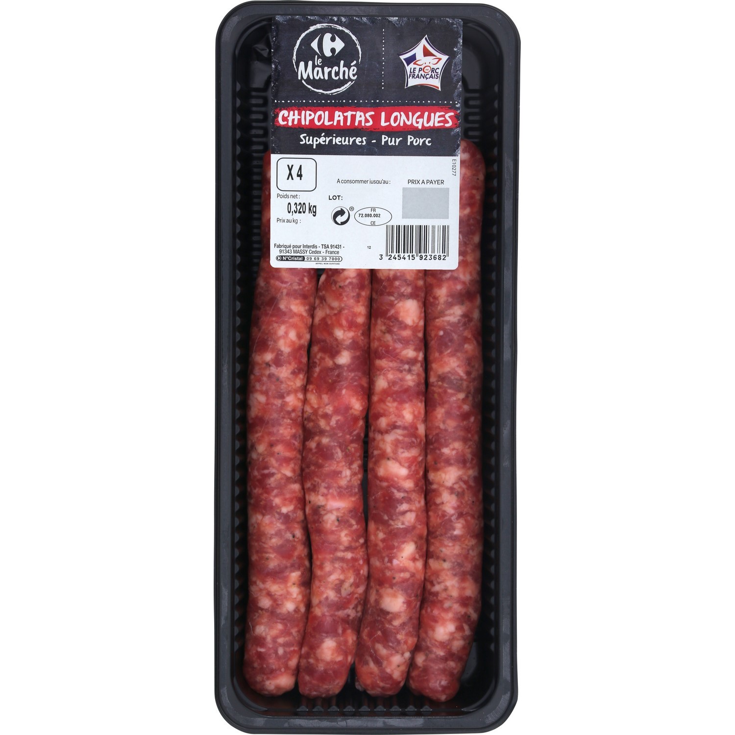 Chipolatas longues pur porc CARREFOUR LE MARCHE