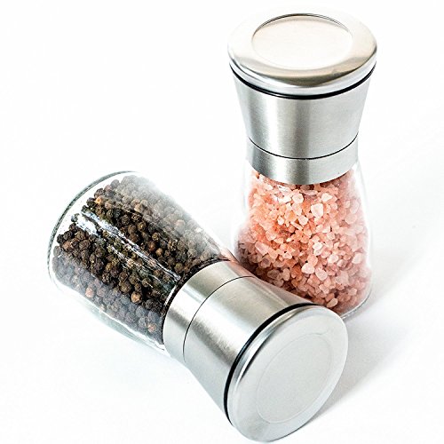 Heavenly Homeware Premium Sel et Moulin à poivre par Heavenly Homeware - coarseness Mécanisme en céramique réglable manuellement - en verre et acier inoxydable - Facile à utiliser, Nettoyer et recharge - élégant Moulin à épices set code EAN 3246426502606 