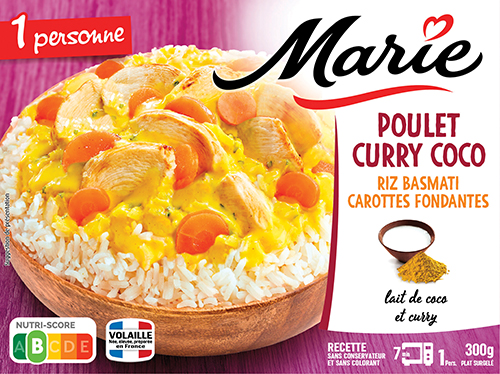 MARIE POULET CURRY COCO, RIZ BASMATI CAROTTES FONDANTES SURGELÉ code EAN 3248830001980 