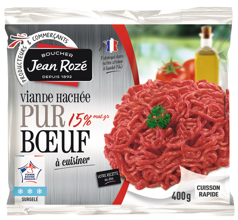 VIANDE HACHÉE PUR BŒUF 15% MAT.GR. SURGELÉE Jea...