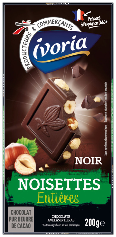 TABLETTE CHOCOLAT NOIR AUX NOISETTES IVORIA