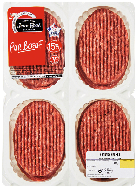 VIANDE BOVINE : 8 STEAKS HACHES 15% MAT.GR JEAN...