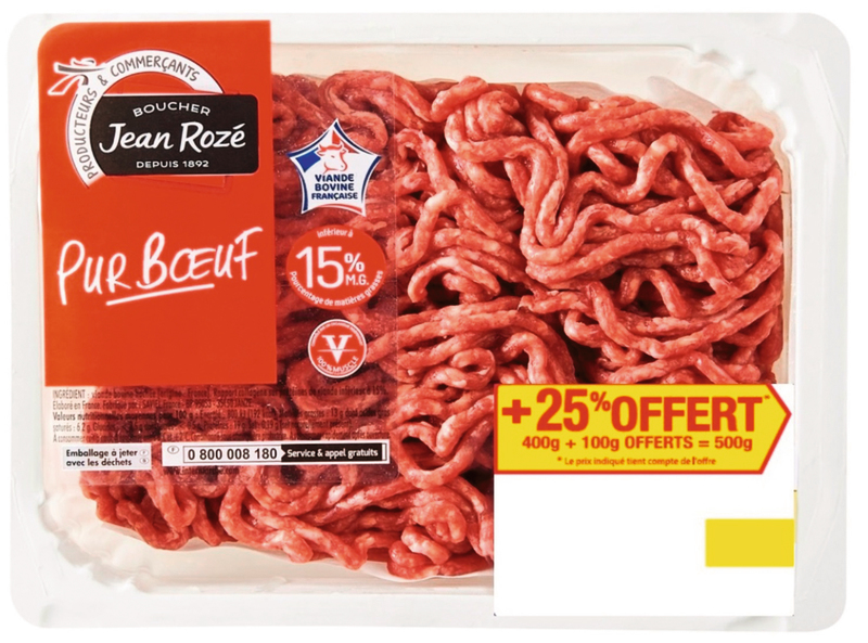 VIANDE BOVINE : HACHE VRAC 15% MAT.GR Jean Rozé 3250390802105 Jean Rozé VIANDE BOVINE : HACHE VRAC 15% MAT.GR Jean Rozé 3250390802105 Jean Rozé