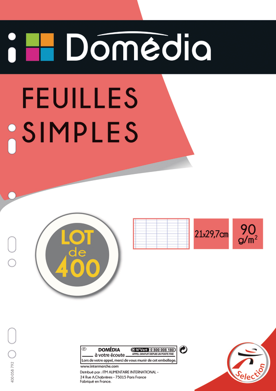 FEUILLES SIMPLES PERFOREES A4 DOMEDIA