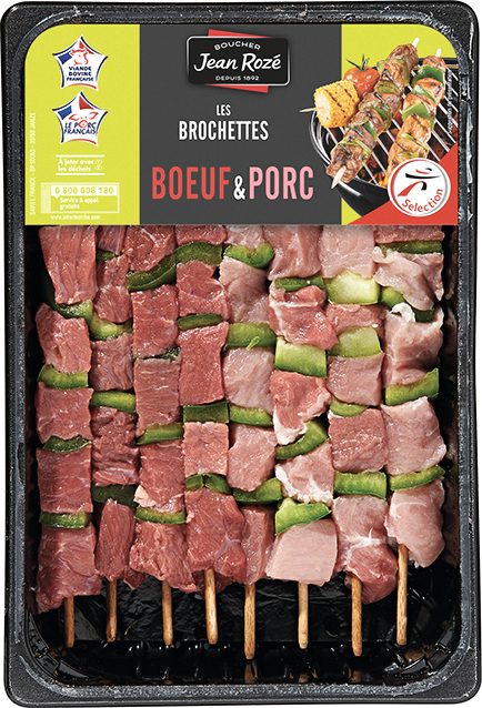 8 BROCHETTES (4 BOEUF + 4 PORC) Jean Rozé