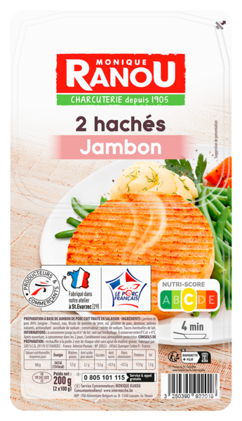 MONIQUE RANOU HACHÉS DE JAMBON X2 
 code EAN 3250390922018 