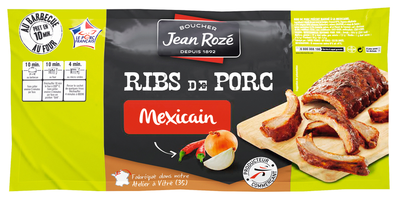 RIBS DE PORC À LA MEXICAINE 660G ENVIRON jean rozé