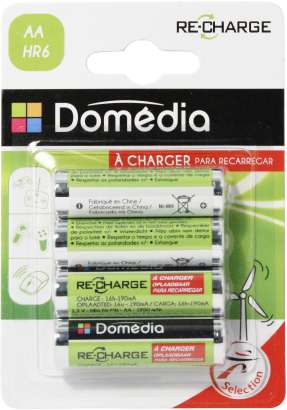Piles rechargeables 1900 mAh HR6 x 4 Domédia