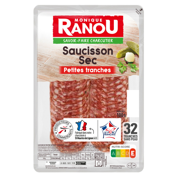 MONIQUE RANOU SAUCISSON SEC 32 PETITES TRANCHES 
 code EAN 3250391251889 