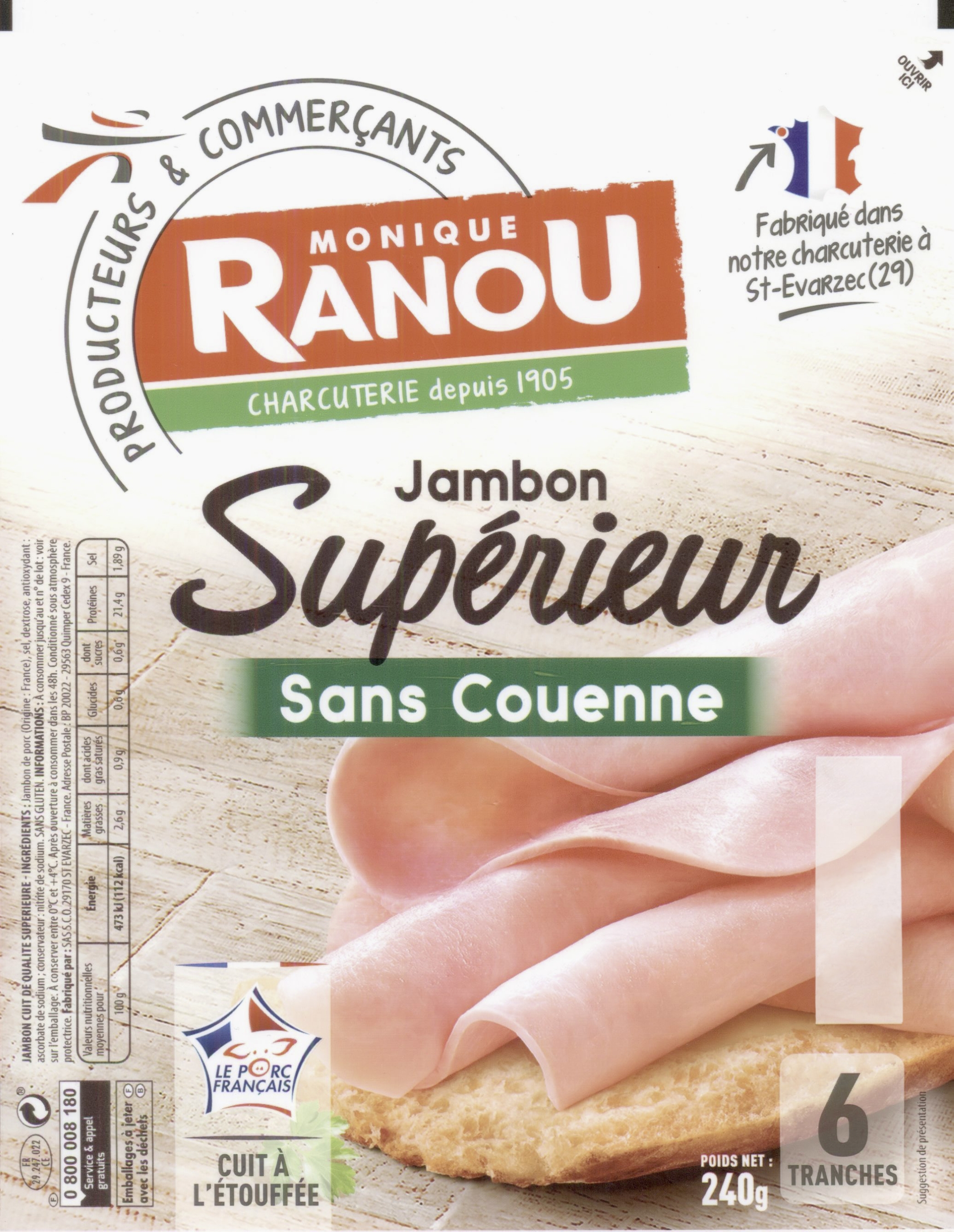 Jambon supérieur découenné dégraissé Monique Ranou