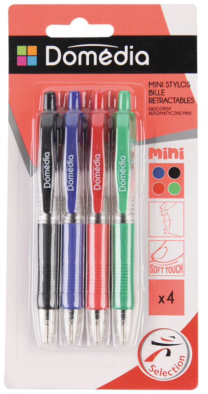4 MINI STYLOS BILLE RÉTRACTABLE DOMEDIA