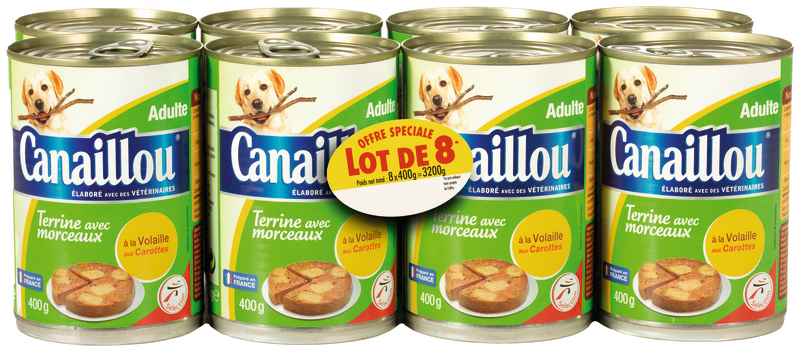 Terrine chien adulte avec morceaux