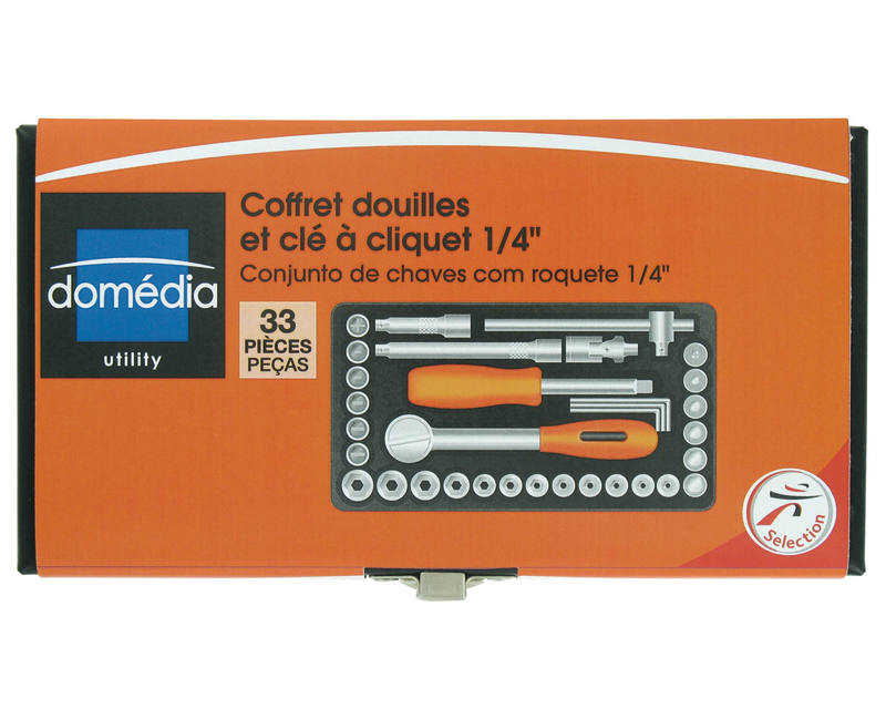 COFFRET DOUILLES ET CLÉS À CLIQUET 1/4 DOMEDIA
