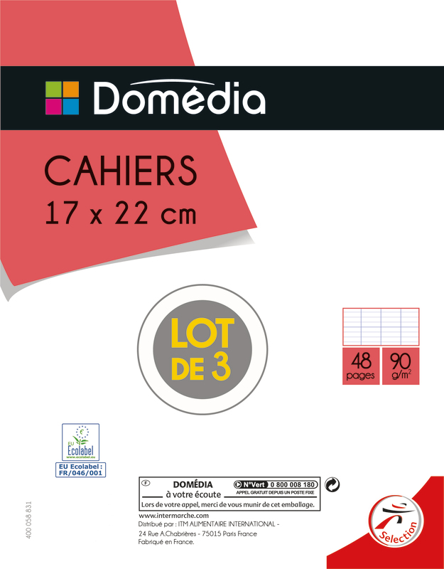 DOMEDIA 3 CAHIERS 17X22 CM DOMEDIA code EAN 3250391673322 