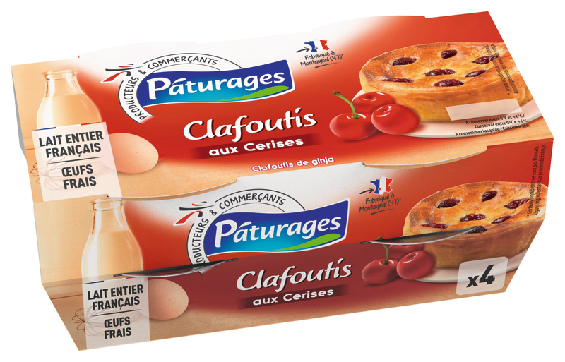 PATURAGES CLAFOUTIS AUX CERISES CLAFOUTIS AUX CERISES AROMATISÉS PATURAGES code EAN 3250391790708 