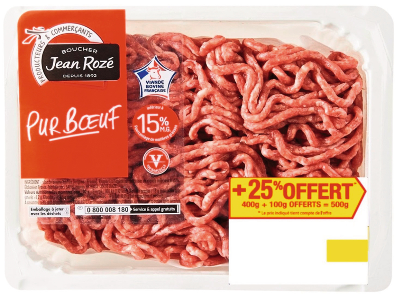 VIANDE BOVINE : HACHÉ VRAC 15% MAT G. jean rozé