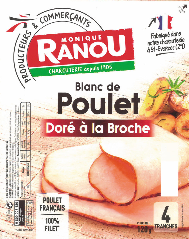 BLANC DE POULET DORÉ À LA BROCHE 4 TRANCHES MON...