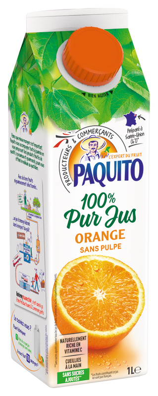 PUR JUS D'ORANGE SANS PULPE PAQUITO
